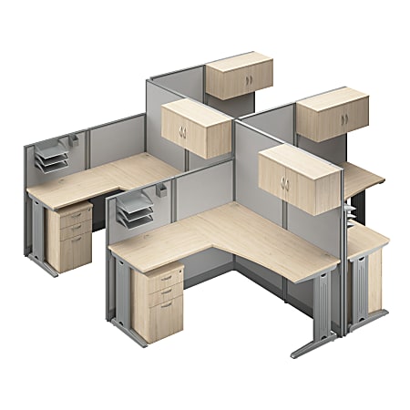 Bush Business Furniture Office in an Hour 4 Person L Shaped Cubicle Desks with Storage, Drawers, and Organizers, Natural Elm, Standard Delivery