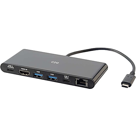 C2G USB-C 6-in-1 Dual Display Docking Station - 60W Power Supply, HDMI, Ethernet, USB, 3.5mm Audio and Power Delivery - 28845