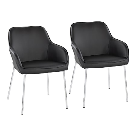 LumiSource Daniella Contemporary Dining Chairs, Faux Leather, Black/Chrome, Set Of 2 Chairs