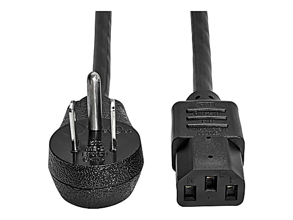 Eaton Tripp Lite Series Computer Power Cord, Right-Angle NEMA 5-15P to C13 - Heavy-Duty, 15A, 125V, 14 AWG, 12 ft. (3.66 m), Black - P00701215D