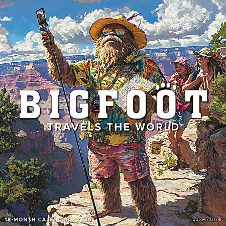 2026 Willow Creek Press Humor & Comics Monthly Wall Calendar, 12" x 12", Bigfoot Travels the World, January To December, 55687