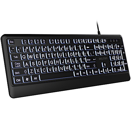 Delton KB20 Large Print Big Key Backlit Wired Keyboard, Black