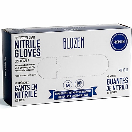 BLUZEN Extra-Strength Nitrile Gloves - 4 mil Thickness - Chemical Protection - Medium Size -  - NIT103MCT