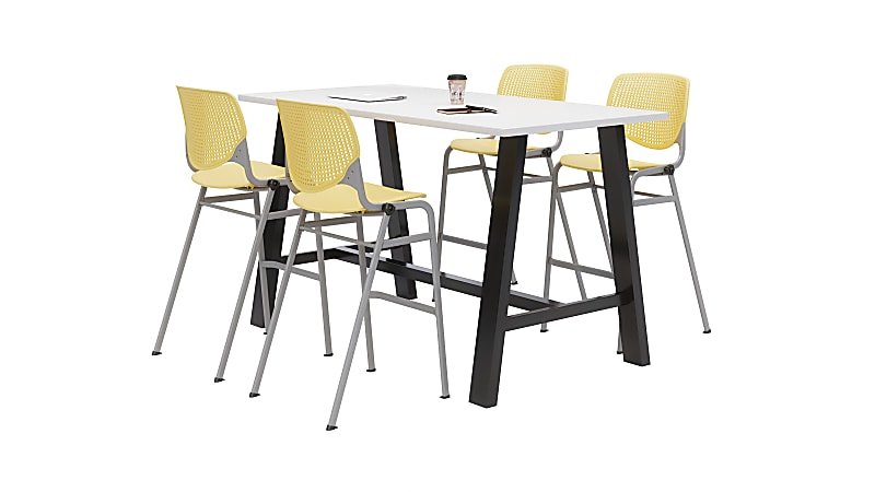 KFI Studios Midtown Bistro Table With 4 Stacking Chairs, 41"H x 36"W x 72"D, Designer White/Yellow