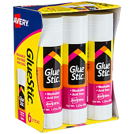 Avery Permanent Glue Stic Washable Non Toxic 1.27oz 6 Total Glue Sticks -  Office Depot