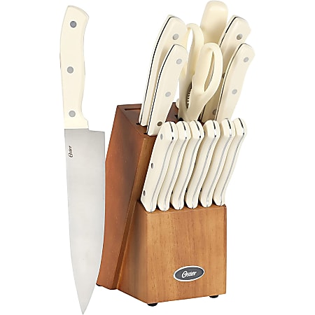 Oster Evansville Stainless Steel Blade Cutlery Set, White, Set Of 14 Pieces