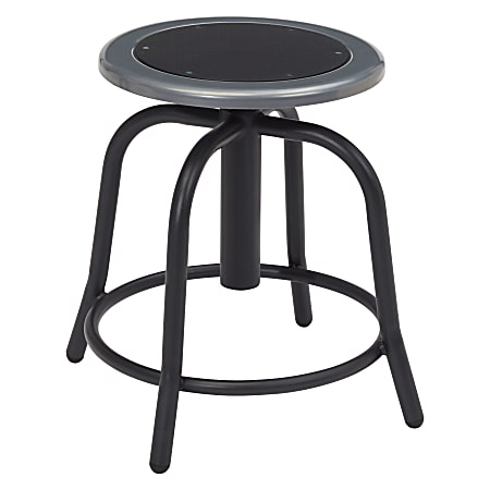 National Public Seating® 18” - 24” Height Adjustable Swivel Stool, Black Steel Seat, Black Frame