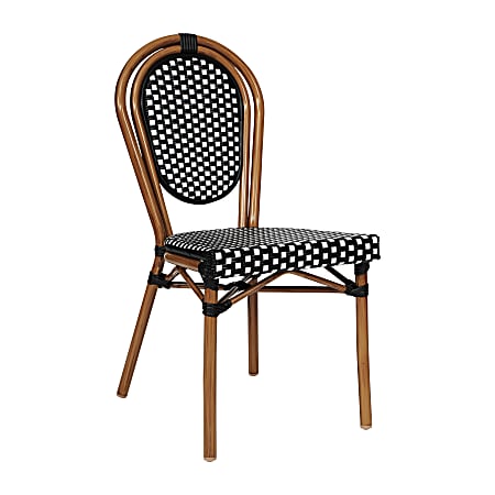 Flash Furniture Lourdes Indoor/Outdoor Commercial Thonet Bistro Stacking Chair, PE Rattan and Aluminum Frame, Black & White/Natural Frame