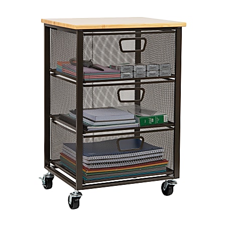 Honey Can Do Slim Rolling Wire Cart with 3 Baskets