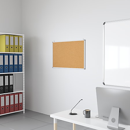 Flash Furniture Cork Board, 23 1/2" x 35 1/2", Aluminum Frame With Silver Finish