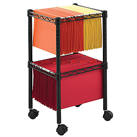 Safco® Mobile Wire 2-Tier Compact File Cart, 27 1/2"H x 15 1/2"W x 14"D, Black