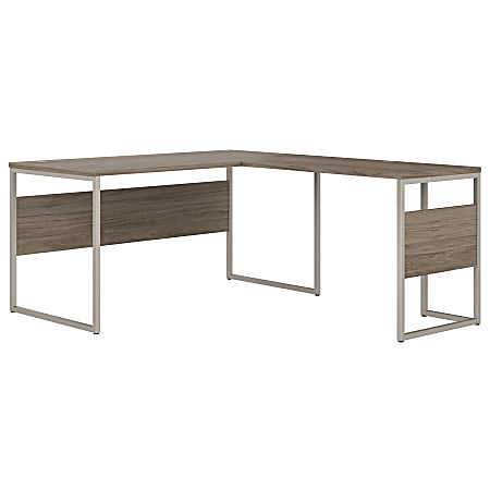 Bush Business Furniture Hybrid 60"W L-Shaped Corner Desk Table With Metal Legs, Modern Hickory, Standard Delivery