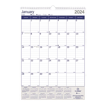 2024 Blueline DuraGlobe Monthly Wall Calendar 17 x 12 January To ...