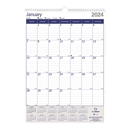 2024 Blueline® DuraGlobe Monthly Wall Calendar, 17&quot; x