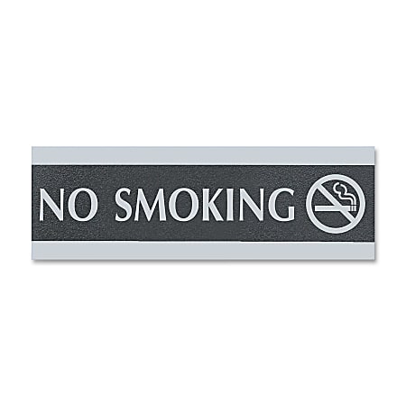 U.S. Stamp & Sign Century Series No Smoking Sign - 1 Each - No Smoking Print/Message - 9" Width x 3" Height - Silver Print/Message Color - Mounting Hardware - Black, Silver