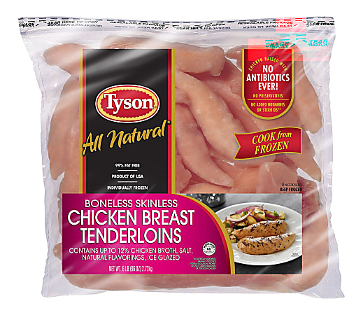Tyson Frozen Boneless Skinless Chicken Breast Tenderloins, 6-Lb Bag