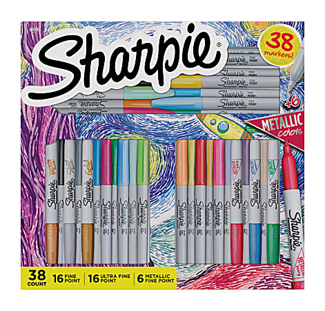 Sharpie® Permanent Markers Gift Set, Gray Barrels/Assorted Ink Colors, Set Of 38 Markers