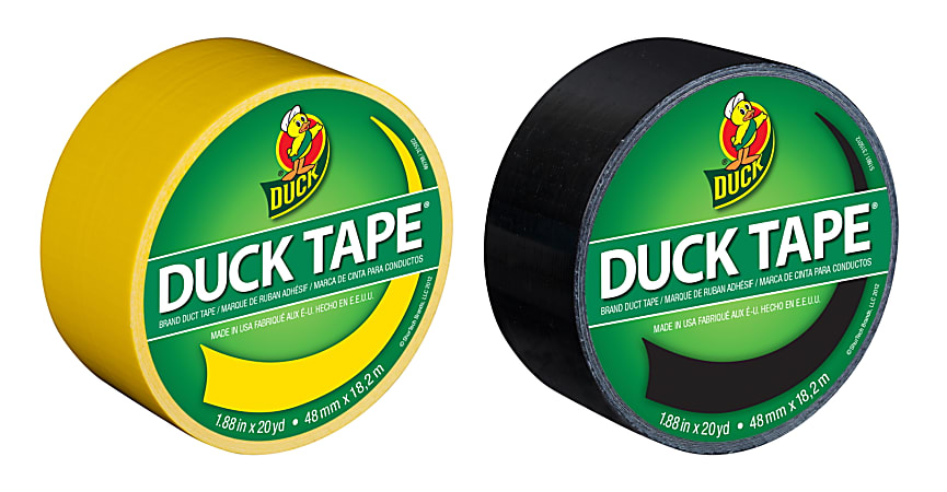 Duck Brand Duct Tape Rolls, 1.88" x 20 Yd, Yellow/Black, Pack Of 2 Rolls