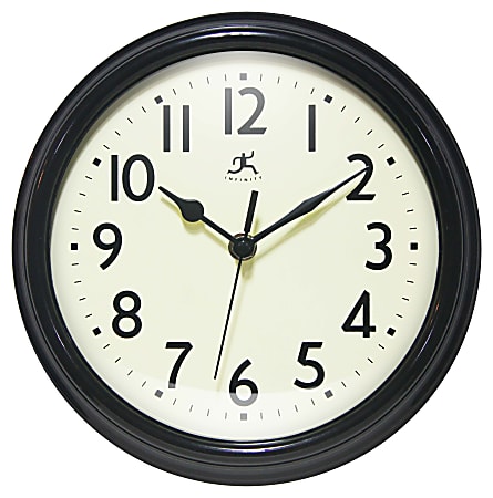 Infinity Instruments Nostalgic Wall Clock, 9-1/2"H x 9-1/2"W x 2-3/4"D, Black