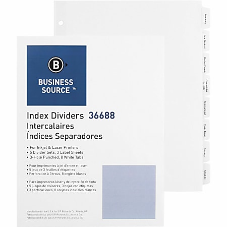 Business Source Punched Tabbed Laser Index Dividers - 8 Blank Tab(s) - 8 Tab(s)/Set - 8.5" Dividerx 11" Divider - 36688