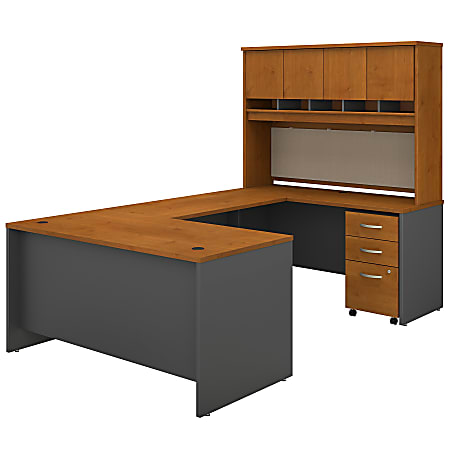 Bush Business Furniture Components 60"W U-Shaped Desk With Hutch And Mobile File Cabinet, Natural Cherry/Graphite Gray, Premium Installation