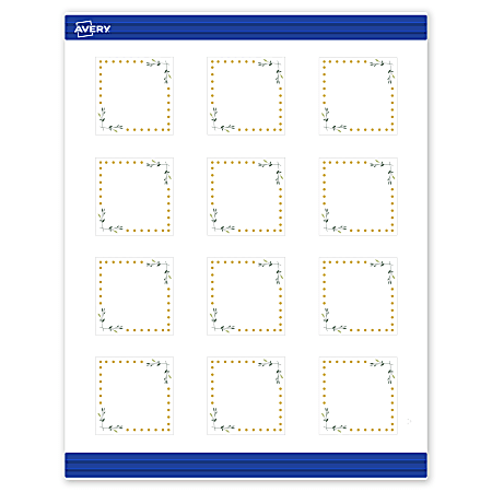 Avery® Printable Cards With Sure Feed® Technology, 2" x 2", Matte White With Gold Dots/Green Floral Design, Pack Of 120