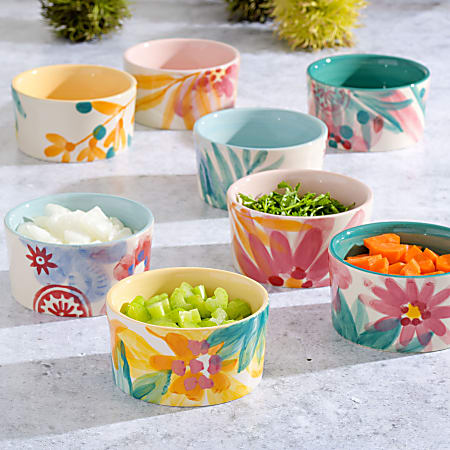 Spice By Tia Mowry Goji Blossom 8 Piece Stoneware Ramekin Set 6.5 Oz ...
