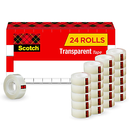 Scotch Transparent Tape, 3/4 in x 1000 in, 24 Tape Rolls, Clear, Home Office and School Supplies