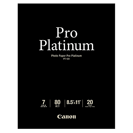 Canon® Photo Paper Pro Platinum, Letter Size (8 1/2" x 11"), 80 Lb, Pack Of 20 Sheets