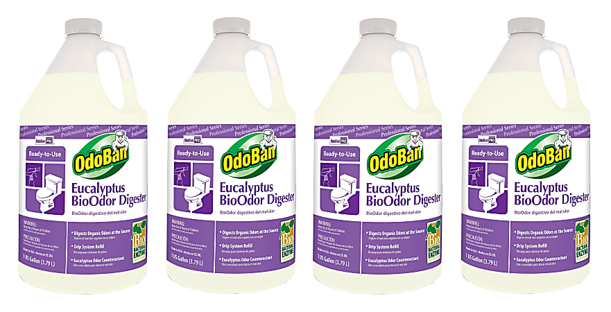 OdoBan Professional Ready-to-Use BioOdor Digester Odor Counteractant, Eucalyptus Scent, 1 Gallon, Clear, Pack of 4 Jugs