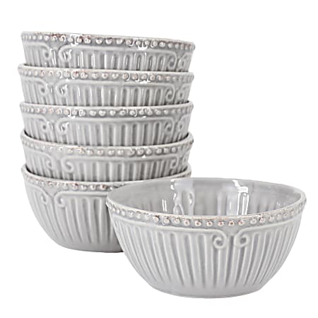 Modern Southern Home Capri 6-Piece Stoneware Embossed Cereal Bowl Set, 6”, Gray