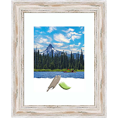 Amanti Art Rectangular Narrow Picture Frame, 14” x 17" With Mat, Alexandria White Wash