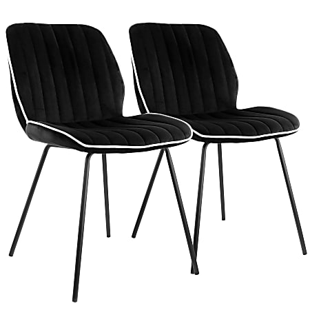 Elama Velvet Tufted Chairs With Piping, Black, Set Of 2 Chairs