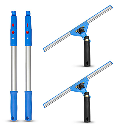 Gritt Commercial Swivel Window Squeegee And Pole Window Washing Kit, 14" Squeegee/20" Pole, Multicolor, Pack Of 2 Kits