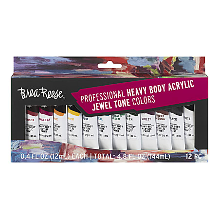 Brea Reese Professional Heavy-Body Acrylic Paint, 12 Jewel-Toned Colors