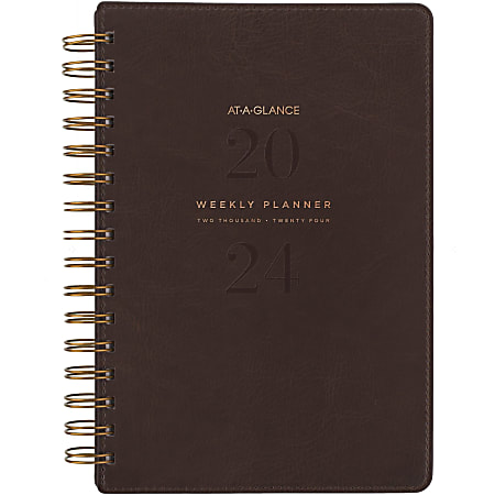 2024-2025 AT-A-GLANCE® Signature Collection 13-Month Weekly/Monthly Planner, 5-1/2" x 8-1/2", Distressed Brown, January 2024 To January 2025, YP20009