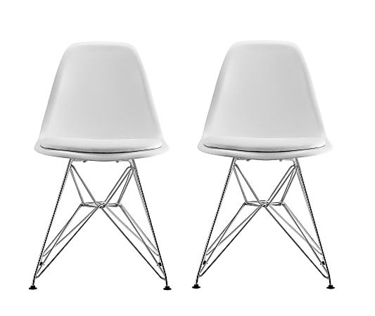 DHP Mid-Century Modern Molded Chairs, White/Silver, Set Of 2