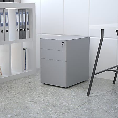 Flash Furniture Modern 21"D Vertical 3-Drawer Mobile Locking File Cabinet, Gray