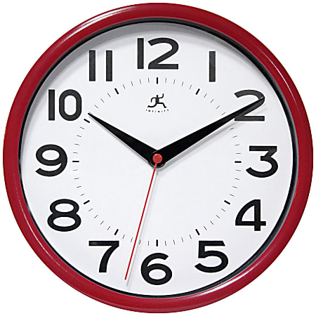 Infinity Instruments Metro Round Wall Clock, 9&rdquo;, Red