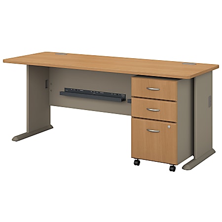 Bush Business Furniture Office Advantage 72"W Desk With Mobile File Cabinet, Light Oak/Sage, Standard Delivery