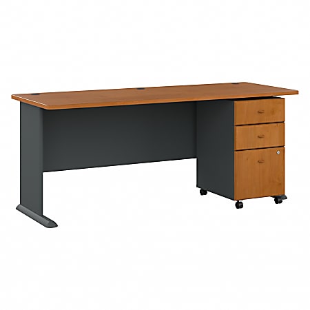 Bush Business Furniture Office Advantage 72"W Computer Desk With Mobile File Cabinet, Natural Cherry/Slate, Standard Delivery