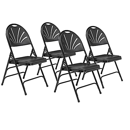 National Public Seating® 1100 Series Deluxe Fan-Back With Triple-Brace Double Hinge Folding Chairs, Black, Pack Of 4 Chairs