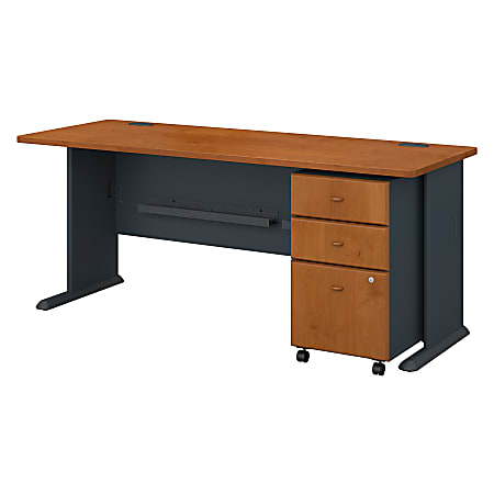 Bush Business Furniture Office Advantage 72"W Desk With Mobile File Cabinet, Natural Cherry/Slate, Premium Installation