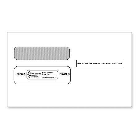 ComplyRight Double-Window Envelopes For W-2 Tax Forms, Self Seal, 5 5/8" x 9 1/4", White, Pack Of 200