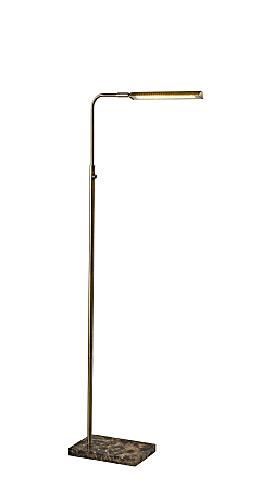 Adesso® Reader LED Floor Lamp, 54-1/4"H, Antique Brass Shade/Brown Marble Base