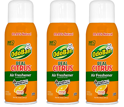 OdoBan Real Citrus Air Freshener, Orange Scent, 10 Oz, Set Of 3 Spray Cans