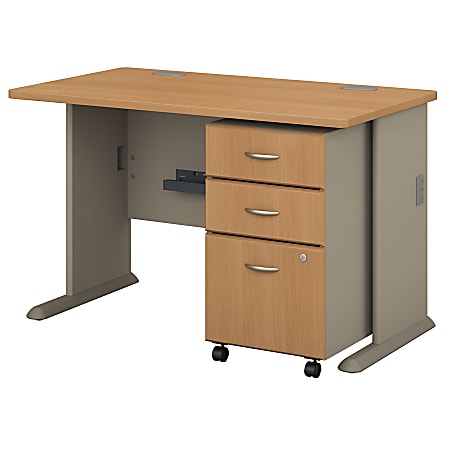 Bush Business Furniture Office Advantage 48"W Desk With Mobile File Cabinet, Light Oak/Sage, Premium Installation