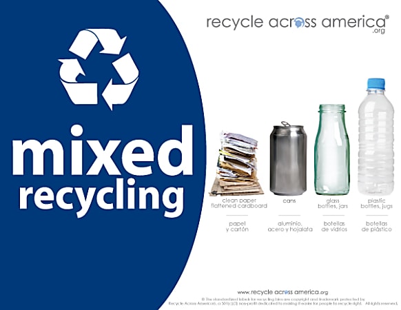 Recycle Across America Mixed Standardized Recycling Labels, MXD-8511, 8 1/2" x 11", Navy Blue