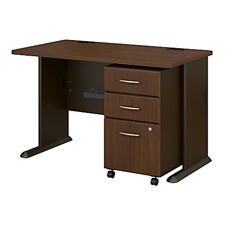 Bush Business Furniture Office Advantage 48"W Desk With Mobile File Cabinet, Sienna Walnut/Bronze, Standard Delivery