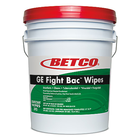 Betco® Big Bucket GE Fight Bac Wipes, Fresh Scent, 7" x 11", Bucket Of 1,500 Wipes
